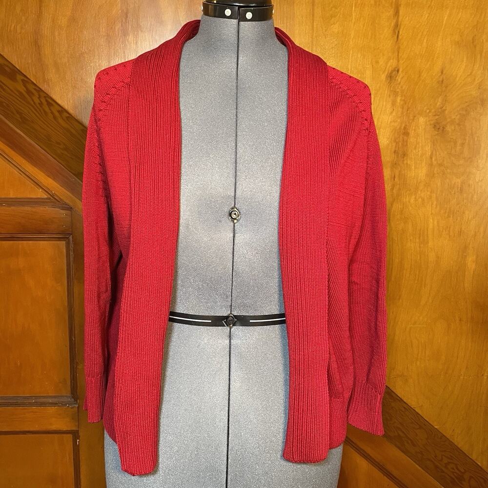 Talbots - Vintage Mercerized Cotton Blend Open Front Red Cardigan Sz Large